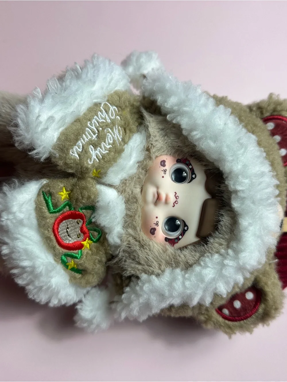 Snowball Cub Hooded Doll Keychain in Beige with White Trim